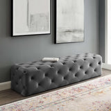 Alder 72" Tufted Button Entryway Performance Velvet Bench in Gray
