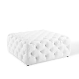 Alder Tufted Button Large Square Faux Leather Ottoman in White