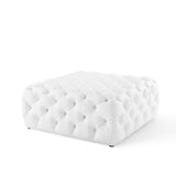 Alder Tufted Button Large Square Faux Leather Ottoman in White