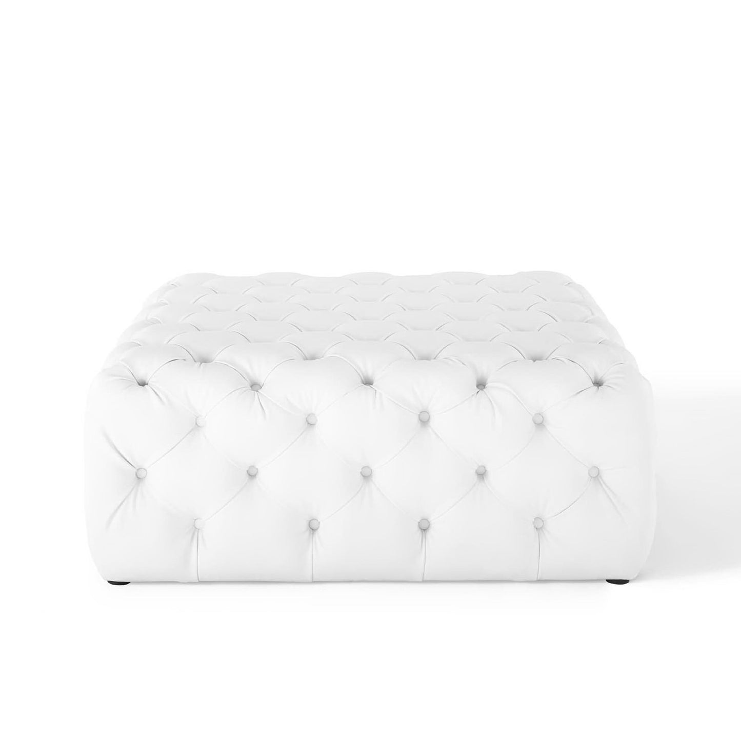 Amour Tufted Button Large Square Faux Leather Ottoman by Furniture For America