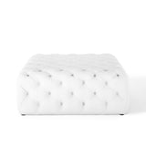 Alder Tufted Button Large Square Faux Leather Ottoman in White