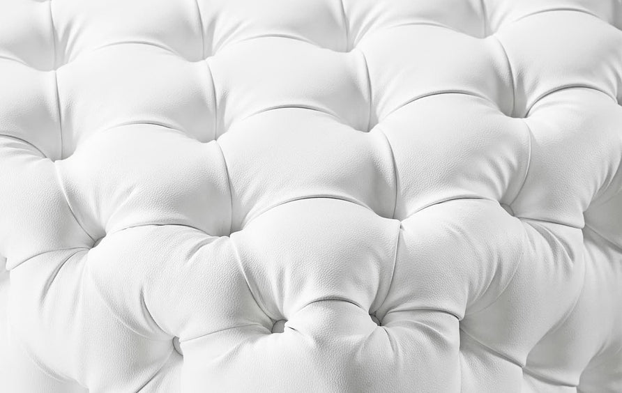 Alder Tufted Button Large Square Faux Leather Ottoman in White