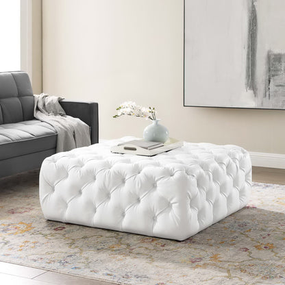 Amour Tufted Button Large Square Faux Leather Ottoman by Furniture For America