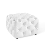 Alder Tufted Button Square Faux Leather Ottoman in White