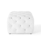 Alder Tufted Button Square Faux Leather Ottoman in White