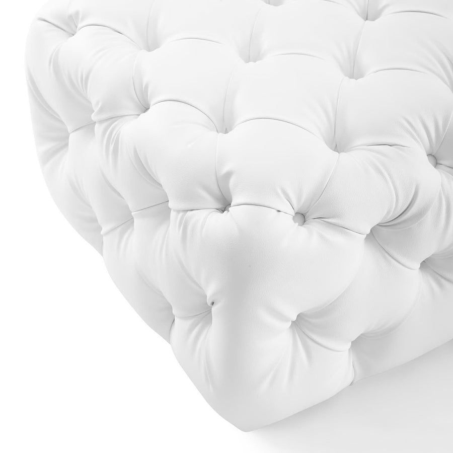 Alder Tufted Button Square Faux Leather Ottoman in White