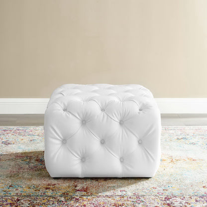Amour Tufted Button Square Faux Leather Ottoman by Furniture For America