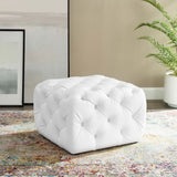 Alder Tufted Button Square Faux Leather Ottoman in White
