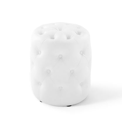 Amour Tufted Button Round Faux Leather Ottoman by Furniture For America