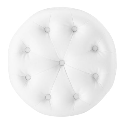 Amour Tufted Button Round Faux Leather Ottoman by Furniture For America