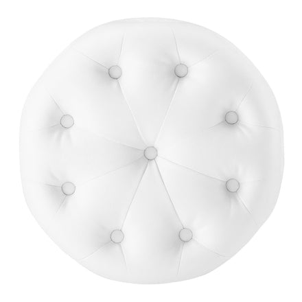 Amour Tufted Button Round Faux Leather Ottoman in White