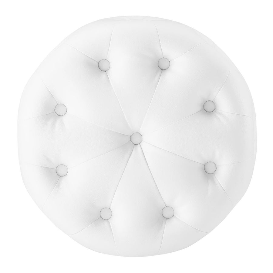 Alder Tufted Button Round Faux Leather Ottoman in White