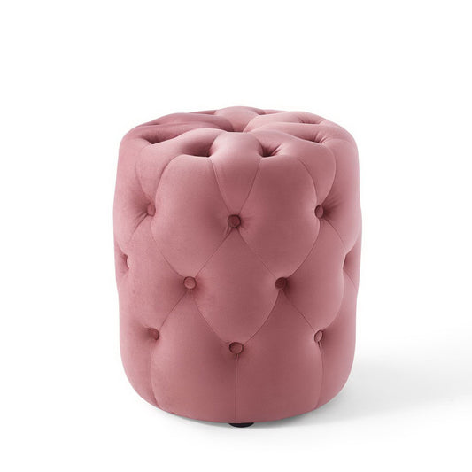 Amour Tufted Button Round Performance Velvet Ottoman by Furniture For America
