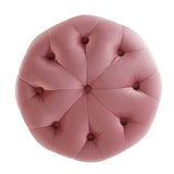 Alder Tufted Button Round Performance Velvet Ottoman in Dusty Rose