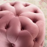 Alder Tufted Button Round Performance Velvet Ottoman in Dusty Rose
