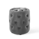 Alder Tufted Button Round Performance Velvet Ottoman in Gray