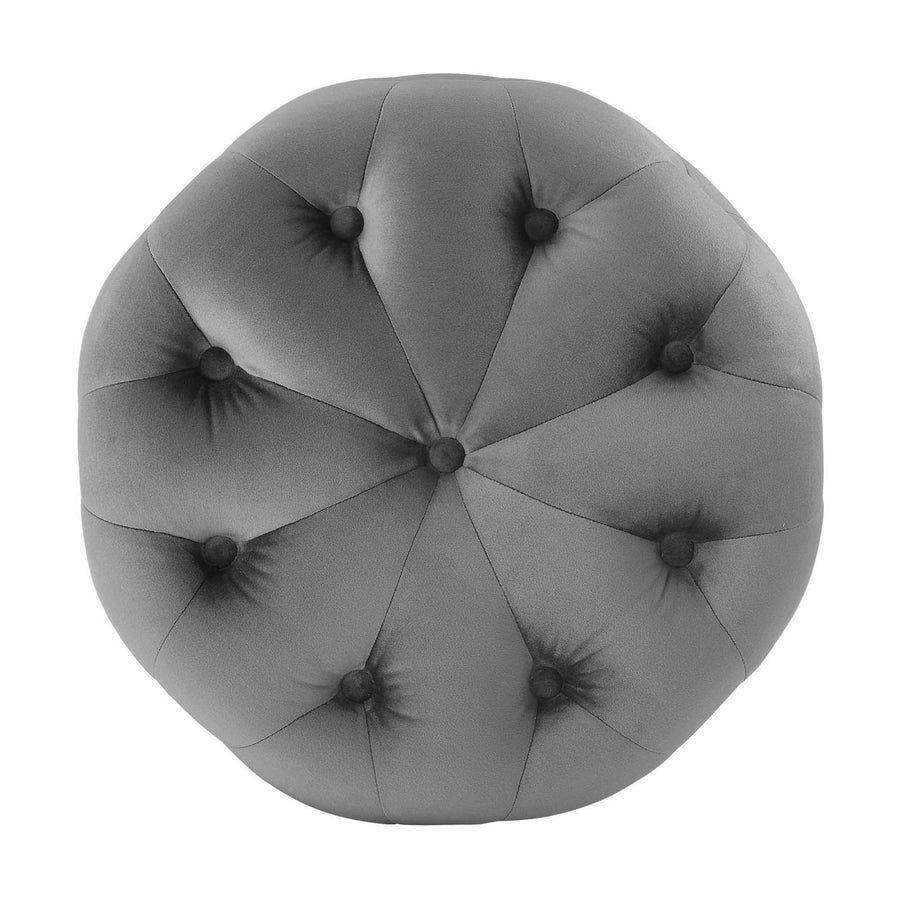 Alder Tufted Button Round Performance Velvet Ottoman in Gray