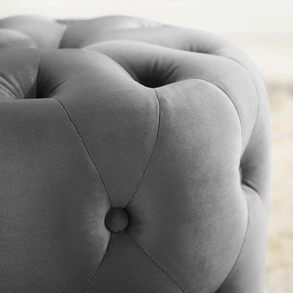 Amour Tufted Button Round Performance Velvet Ottoman by Furniture For America