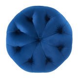 Alder Tufted Button Round Performance Velvet Ottoman in Navy