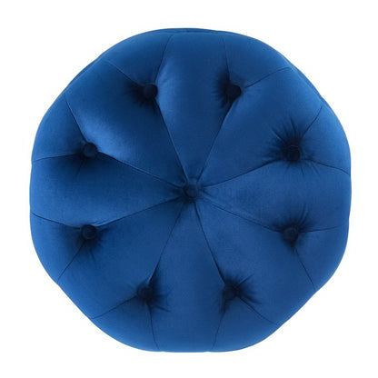 Amour Tufted Button Round Performance Velvet Ottoman by Furniture For America