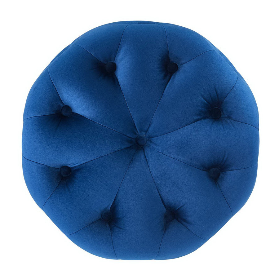 Alder Tufted Button Round Performance Velvet Ottoman in Navy