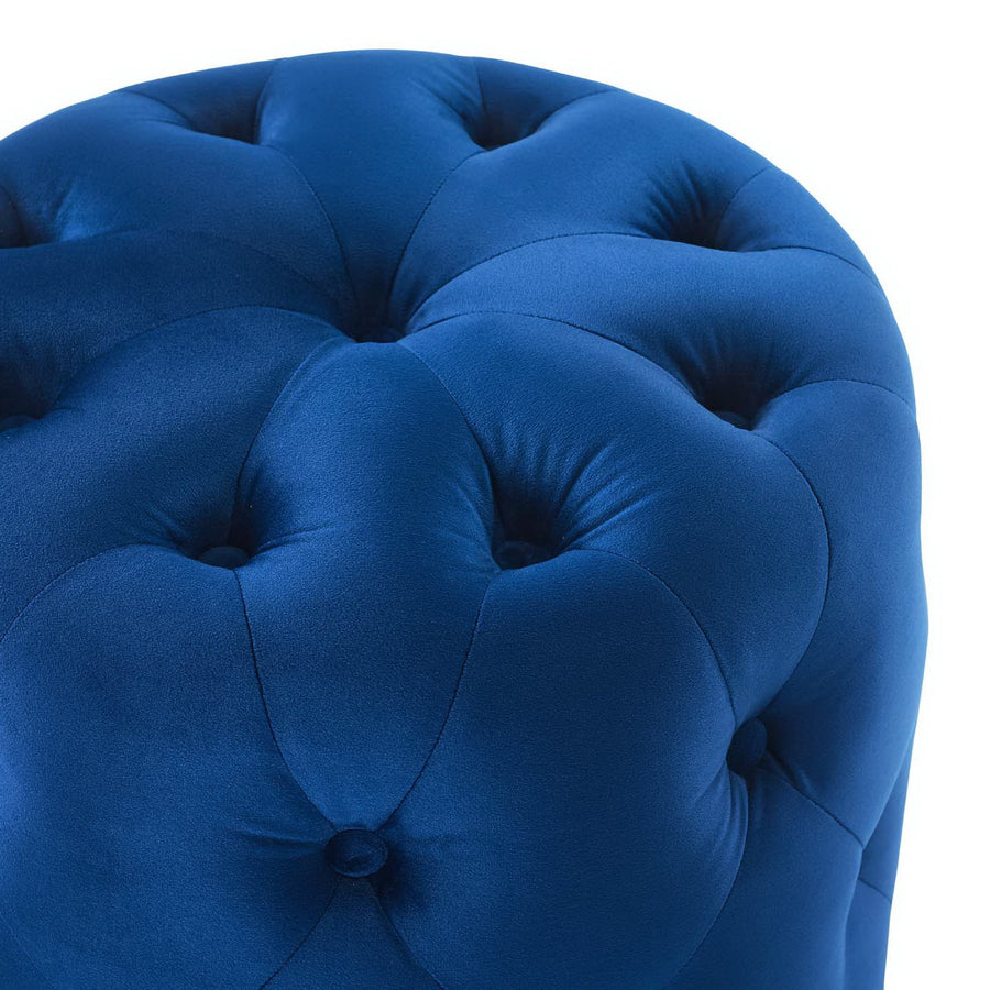 Alder Tufted Button Round Performance Velvet Ottoman in Navy