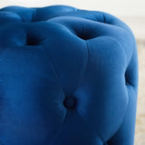 Alder Tufted Button Round Performance Velvet Ottoman in Navy