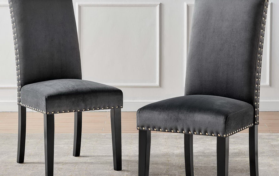 Maison Performance Velvet Dining Side Chairs Set of 2 in Charcoal