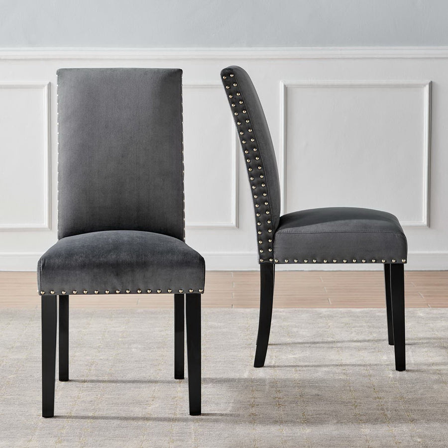 Maison Performance Velvet Dining Side Chairs Set of 2 in Charcoal