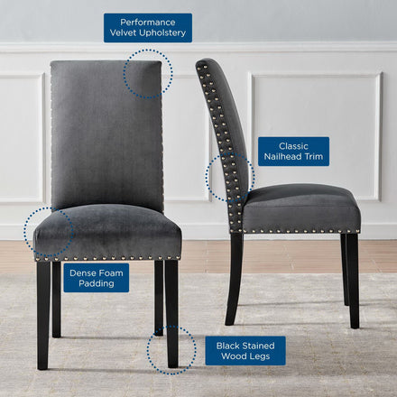 Parcel Performance Velvet Dining Side Chairs Set of 2 in Charcoal