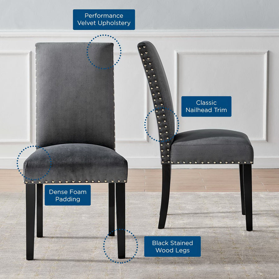 Maison Performance Velvet Dining Side Chairs Set of 2 in Charcoal