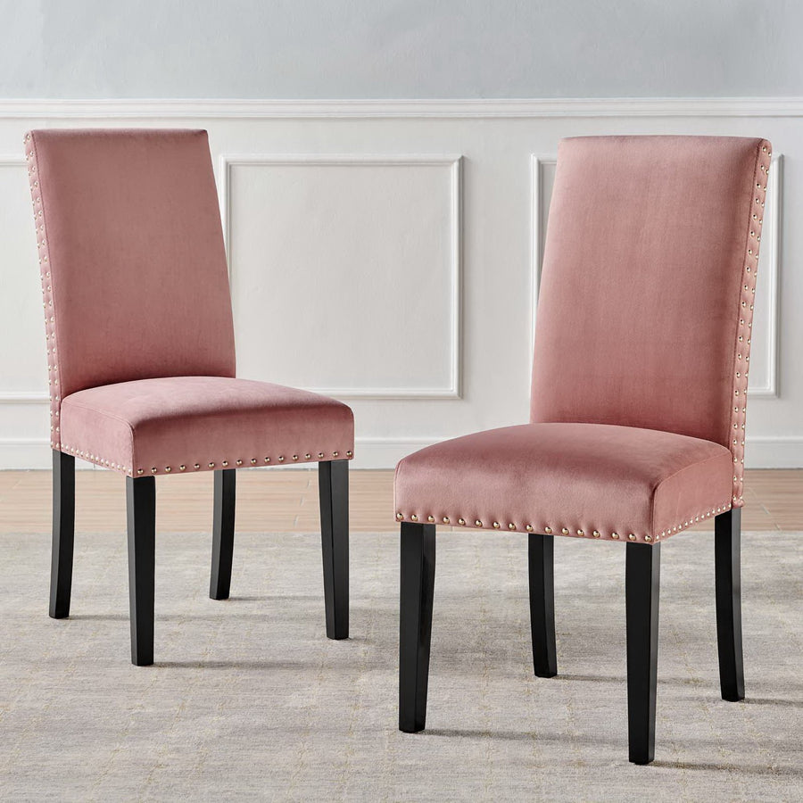 Maison Performance Velvet Dining Side Chairs Set of 2 in Dusty Rose