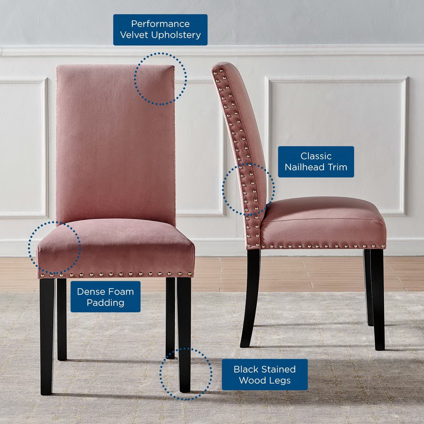 Parcel Performance Velvet Dining Side Chairs Set of 2 by Furniture For America