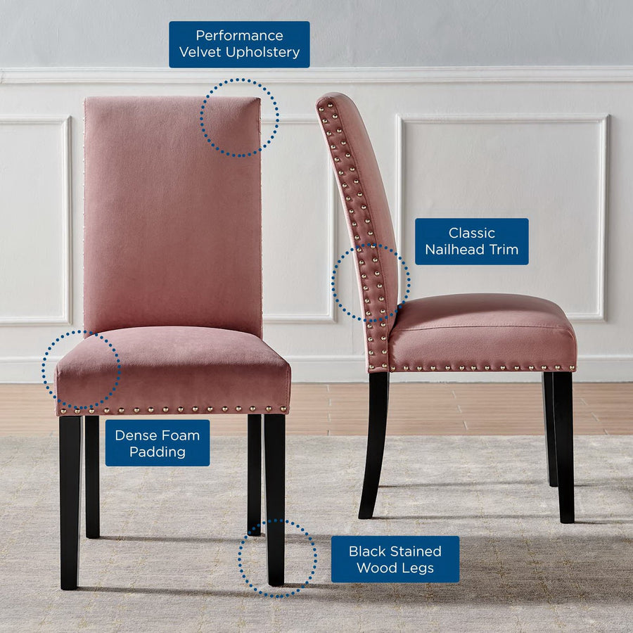 Maison Performance Velvet Dining Side Chairs Set of 2 in Dusty Rose