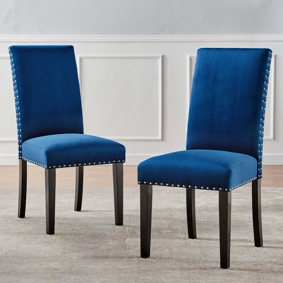 Maison Performance Velvet Dining Side Chairs Set of 2 in Navy