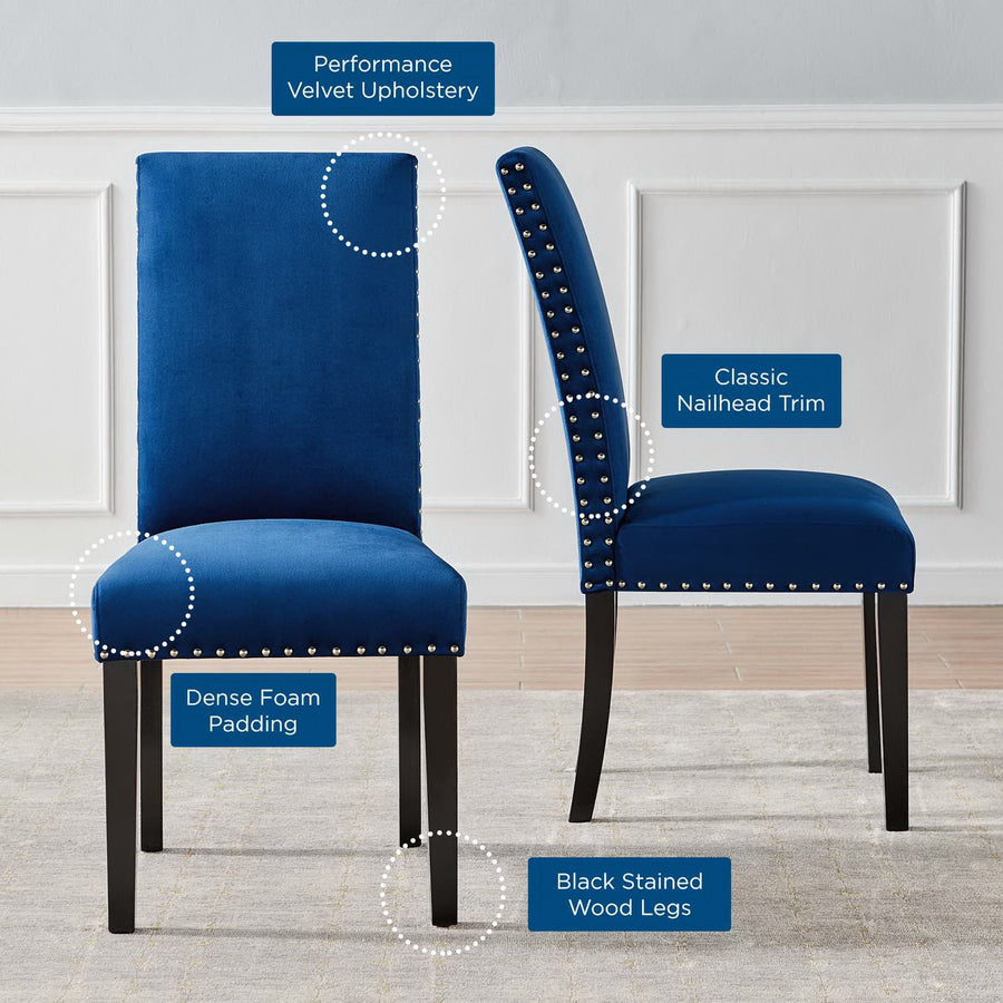 Maison Performance Velvet Dining Side Chairs Set of 2 in Navy