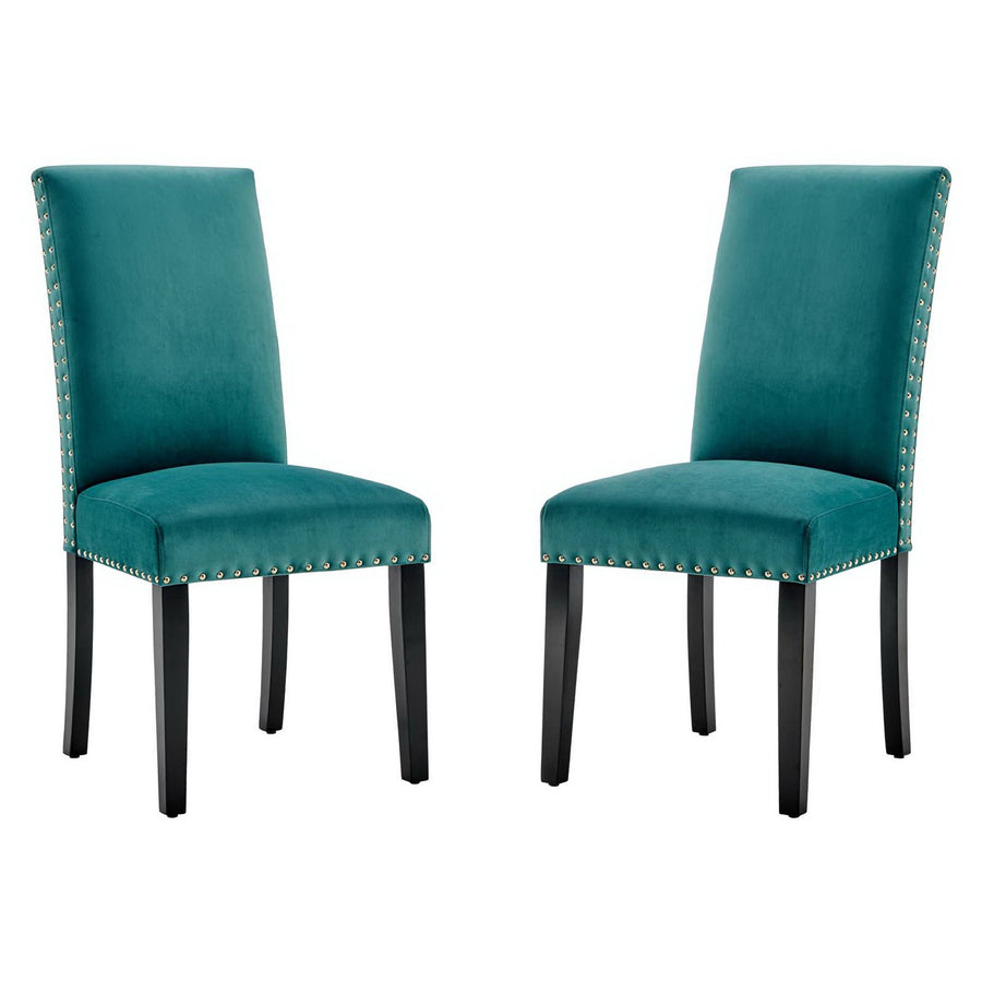 Maison Performance Velvet Dining Side Chairs Set of 2 in Teal