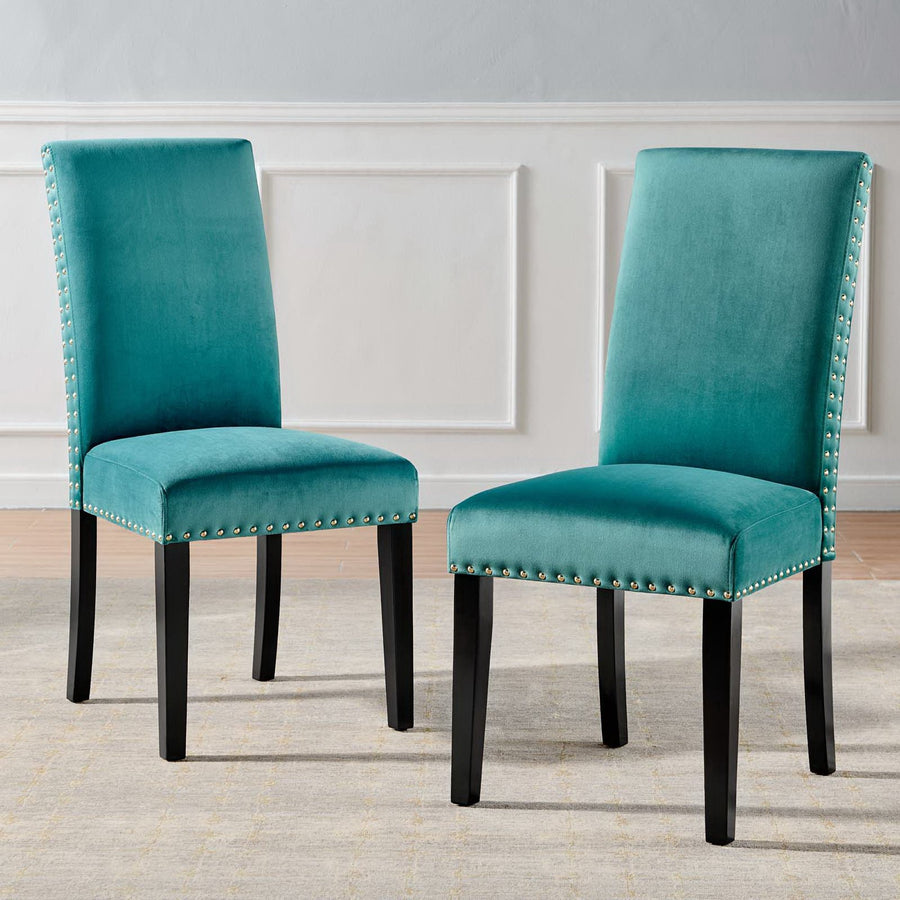 Maison Performance Velvet Dining Side Chairs Set of 2 in Teal
