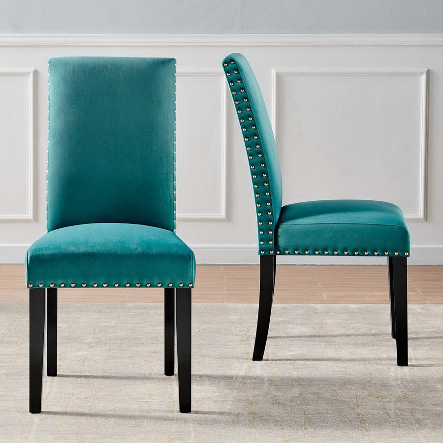 Maison Performance Velvet Dining Side Chairs Set of 2 in Teal
