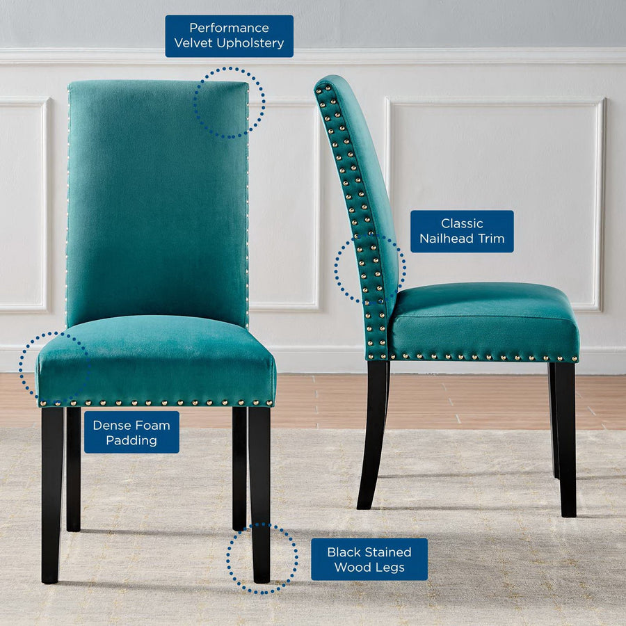 Maison Performance Velvet Dining Side Chairs Set of 2 in Teal