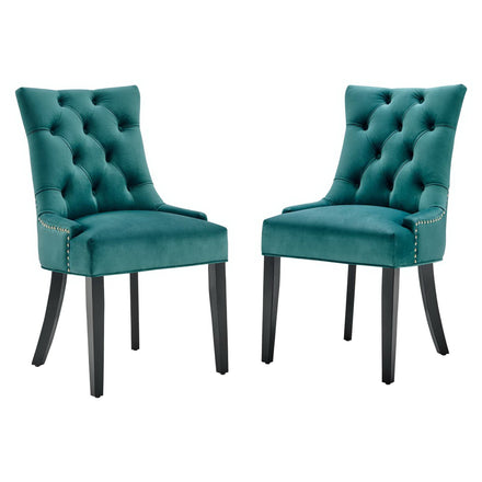 Regent Tufted Performance Velvet Dining Side Chairs Set of 2 in Teal