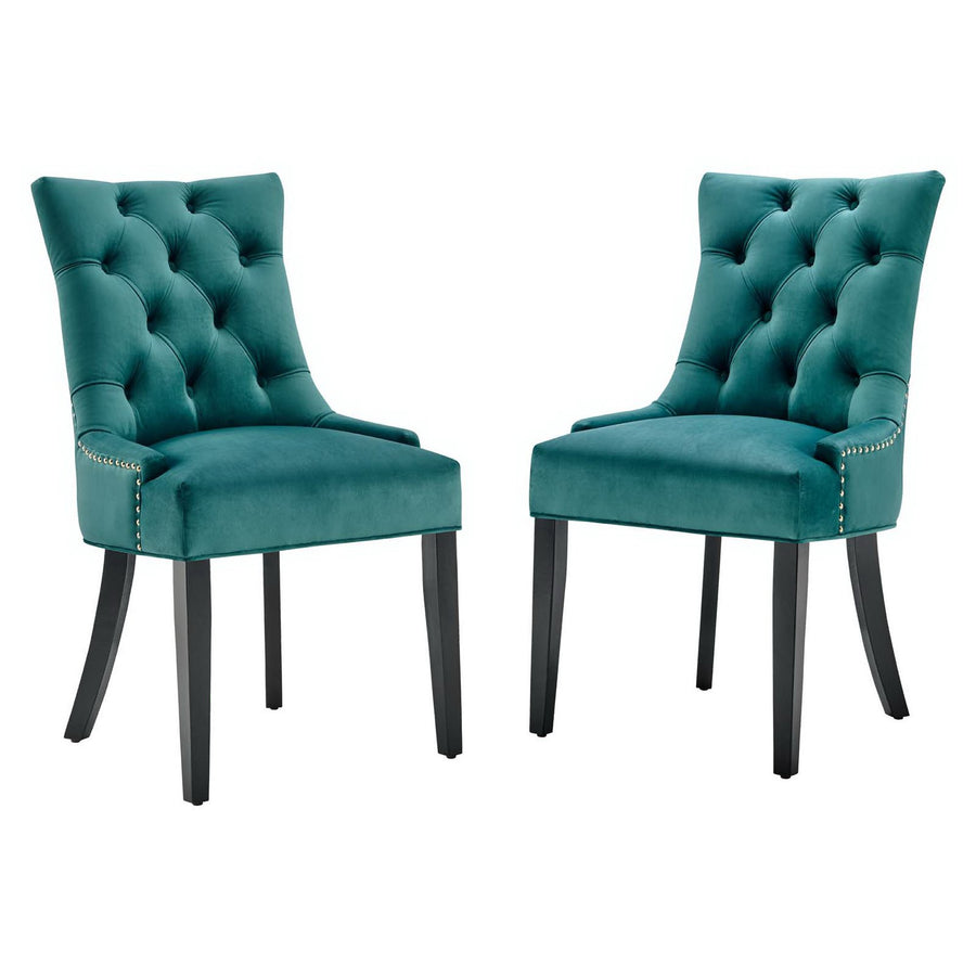 Hollow Tufted Performance Velvet Dining Side Chairs Set of 2 in Teal