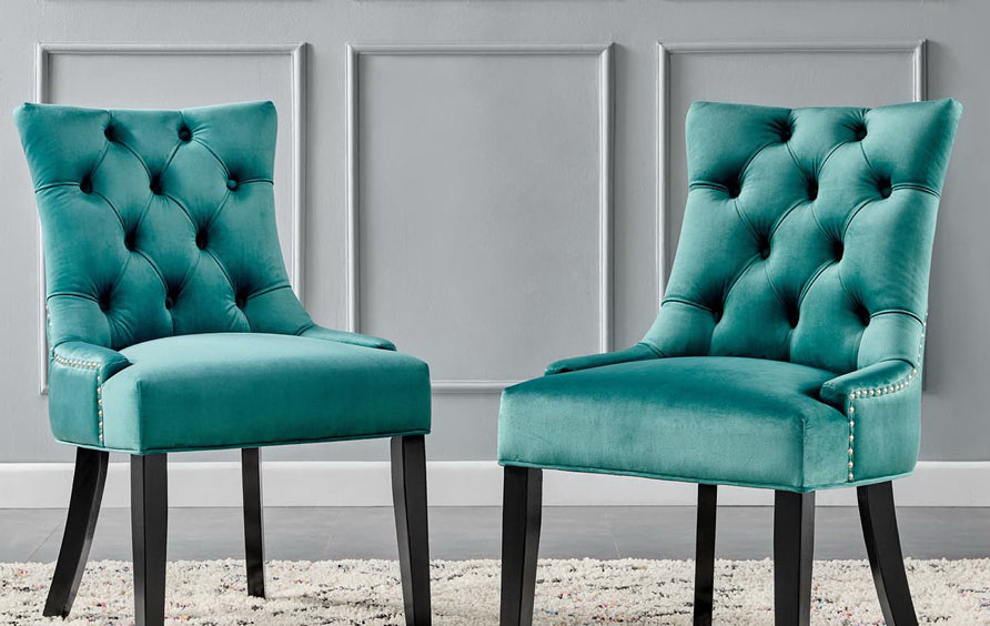 Hollow Tufted Performance Velvet Dining Side Chairs Set of 2 in Teal