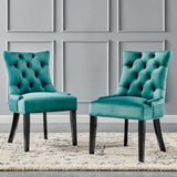 Hollow Tufted Performance Velvet Dining Side Chairs Set of 2 in Teal