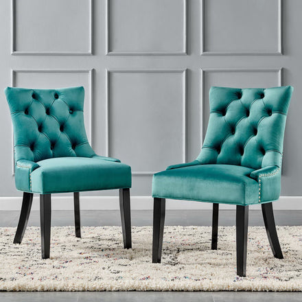 Regent Tufted Performance Velvet Dining Side Chairs Set of 2 in Teal