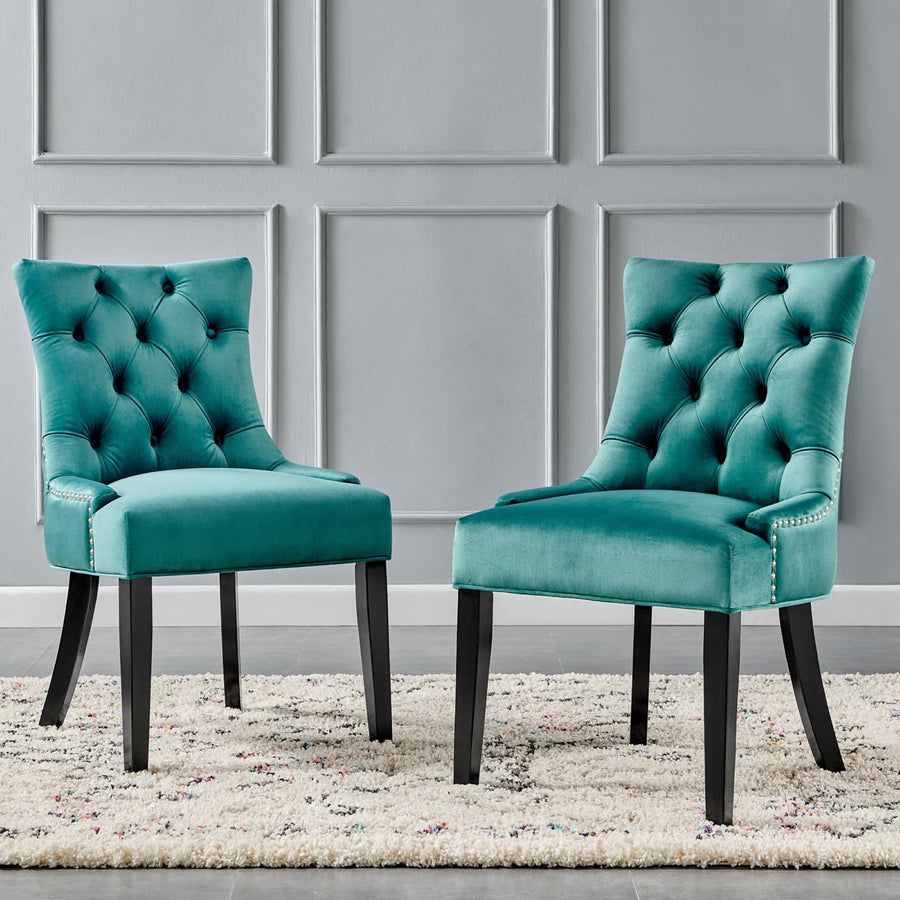 Hollow Tufted Performance Velvet Dining Side Chairs Set of 2 in Teal