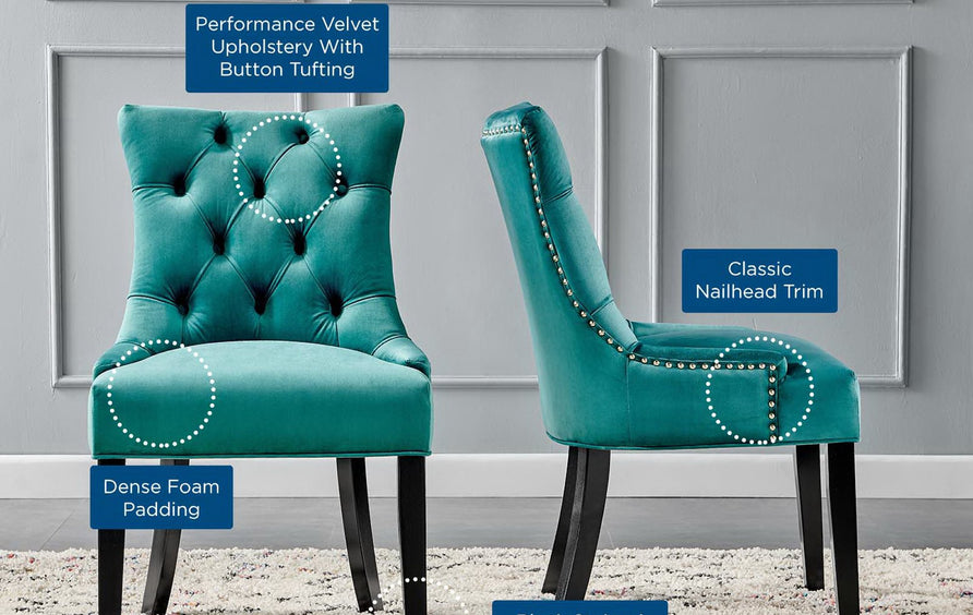 Hollow Tufted Performance Velvet Dining Side Chairs Set of 2 in Teal
