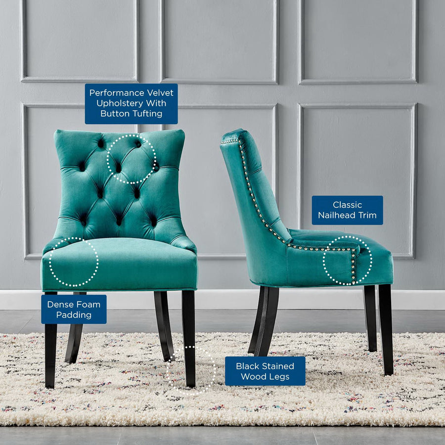 Hollow Tufted Performance Velvet Dining Side Chairs Set of 2 in Teal