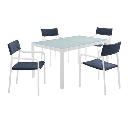 Raleigh 5 Piece Outdoor Patio Aluminum Dining Set in White Navy