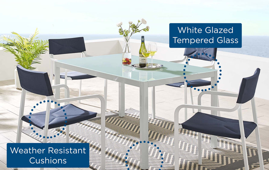 Studio 5 Piece Outdoor Patio Aluminum Dining Set in White Navy